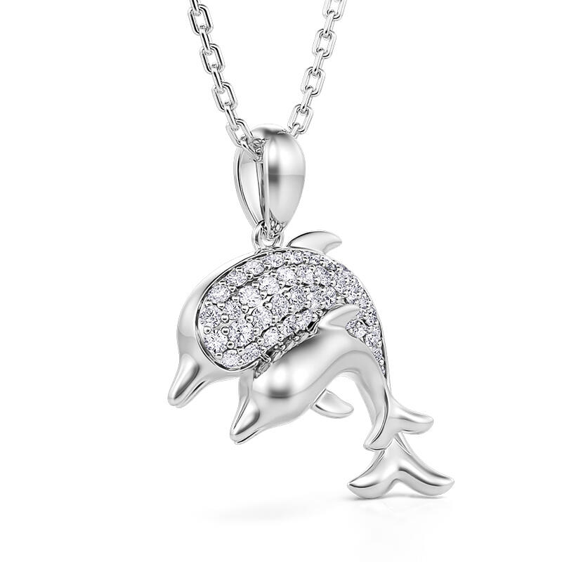 Jeulia "Oceanic Harmony" Two Dolphins Sterling Silver Necklace