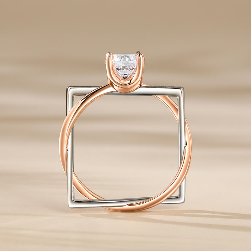 Jeulia Anillo de Compromiso Redondo Elegante Círculo Cuadrado Plata