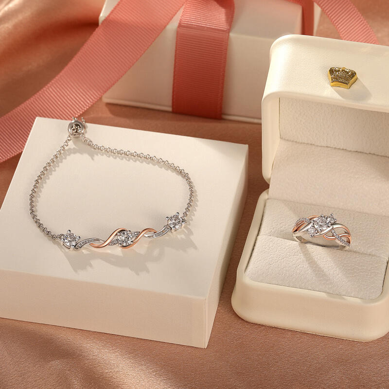 Jeulia Amore Two Tone Three Stone Bracelet