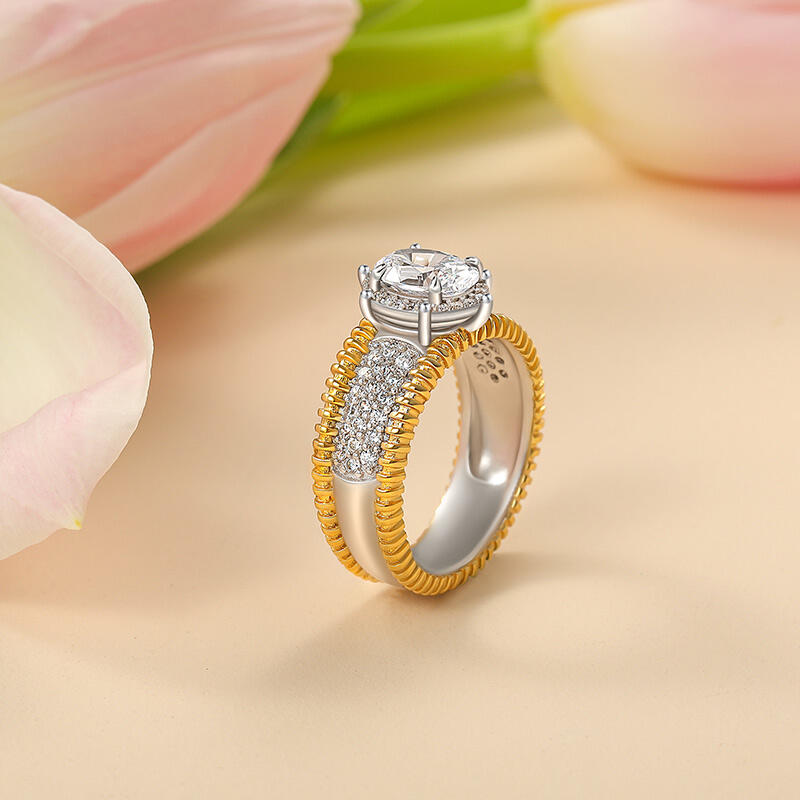 Jeulia Vintage Two Tone Halo Oval Cut Engagement Ring Sterling Silver