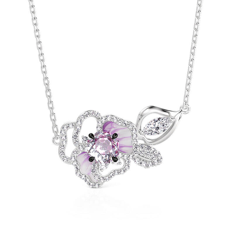 Jeulia Midsummer Night Pansy Love Flower Necklace
