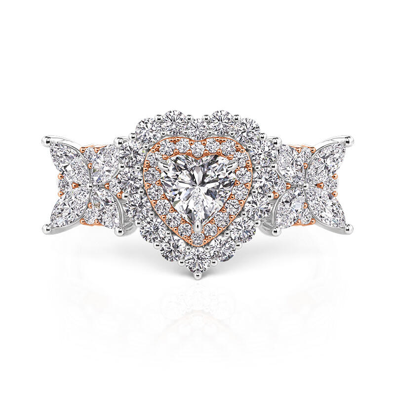 Jeulia Double Halo Two Tone Heart Wedding Ring
