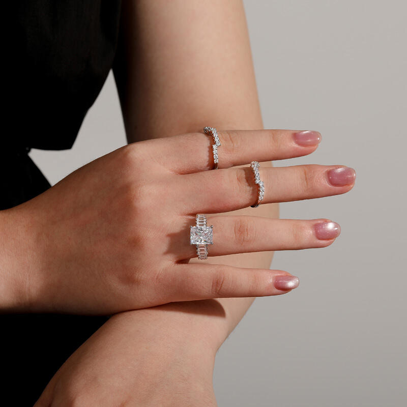 Jeulia 3PC Radiant Cut Sterling Silver Ring Set