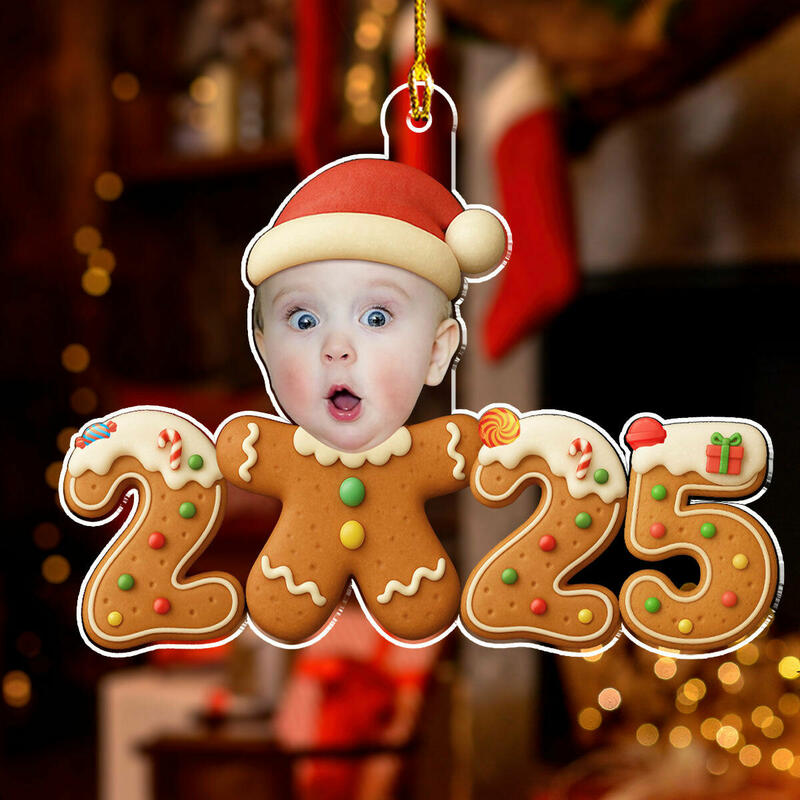 Personalized Gingerbread Man Hanging Ornament with Baby Photo for Christmas Gift