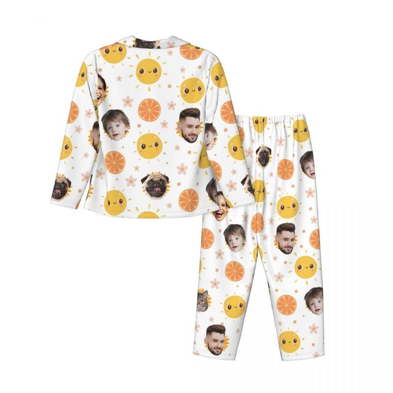 Pijamas personalizados con foto de cara personalizada, diseño de lindo patrón de sol, regalo exquisito para su familia
