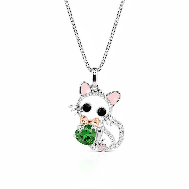 Jeulia Hug Me Custom Hollow Cat Necklace With Birthstone
