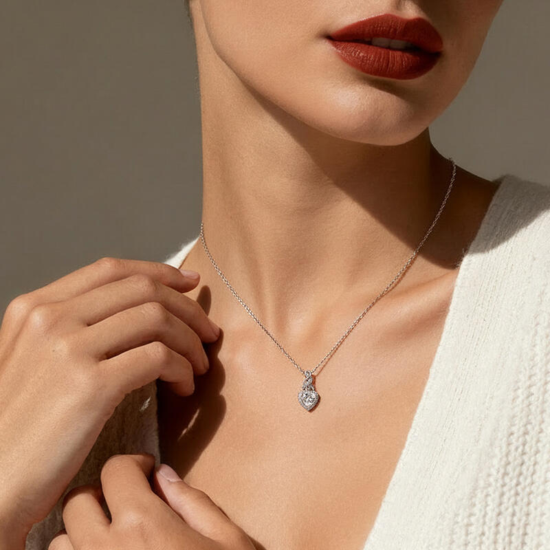 Jeulia Eternal Halo Heart Necklace Sterling Silver