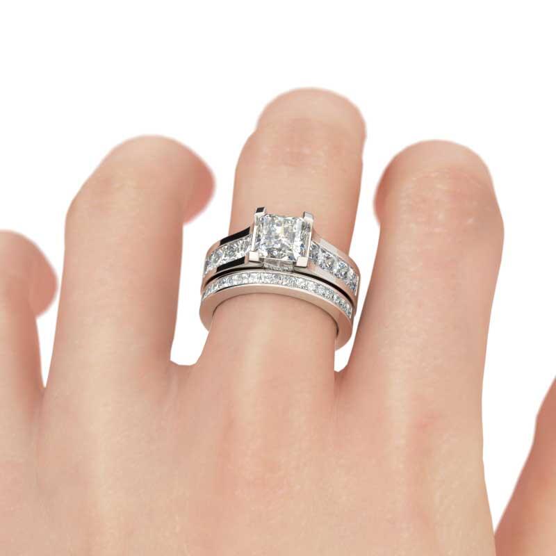 Jeulia Classic Princess Cut Sterling Silver Ring Set