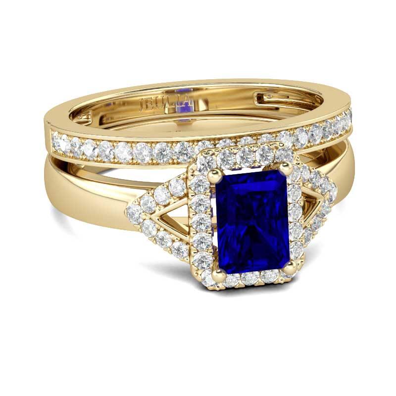 Jeulia Halo Radiant Cut Sterling Silver Ring Set