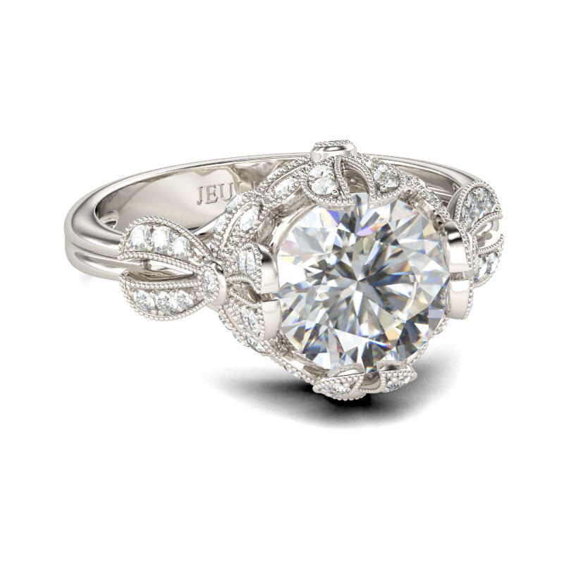 Jeulia Floral Round Cut Sterling Silver Ring