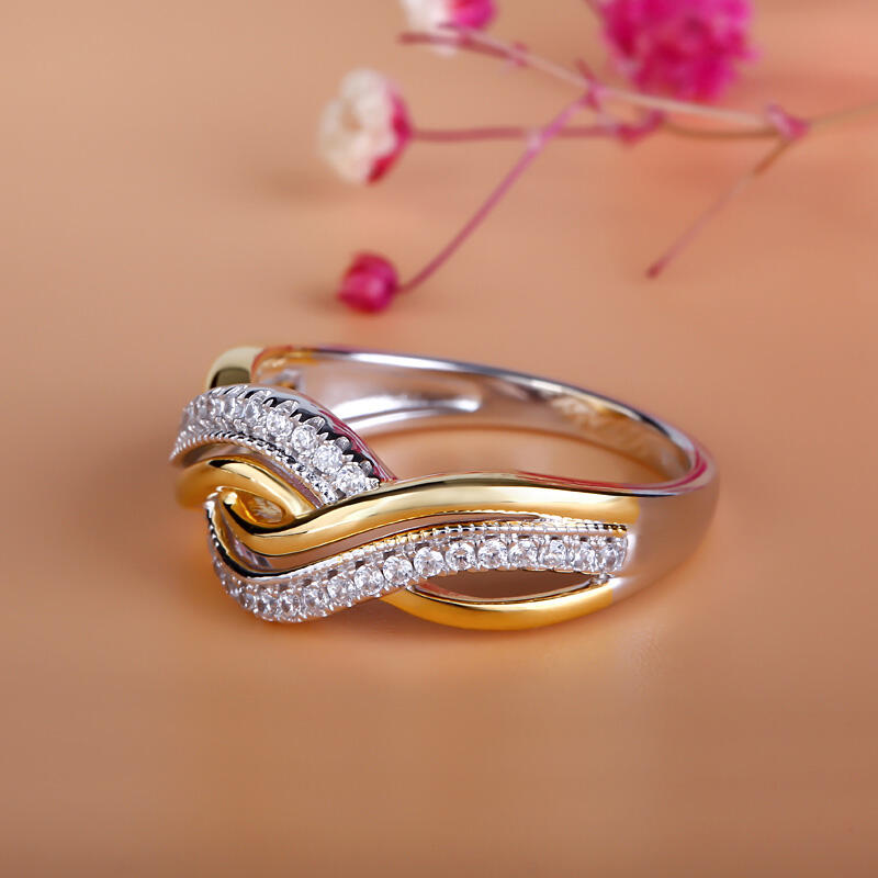 Jeulia Interwoven Two Tone Sterling Silver Women's Band