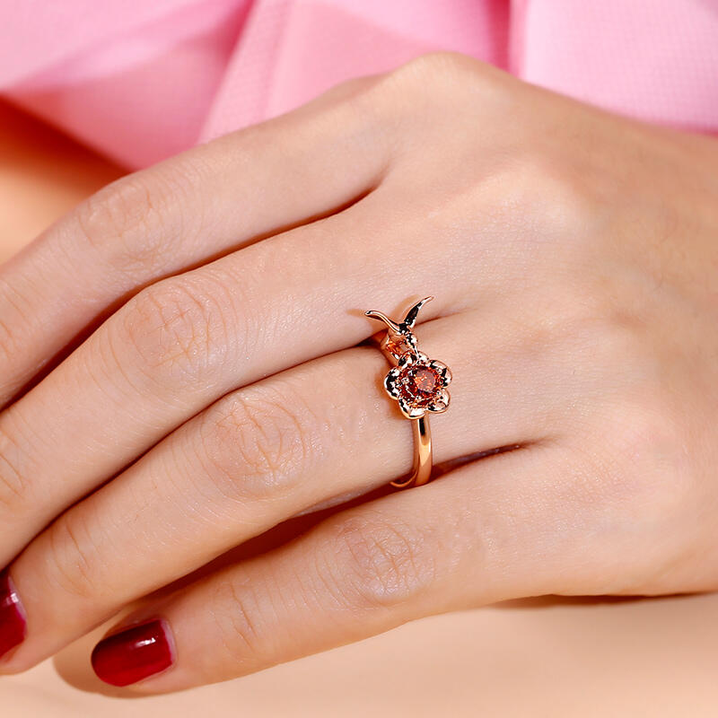 Jeulia Hug Me "Hummingbird＆Flower" Sterling Silver Ring