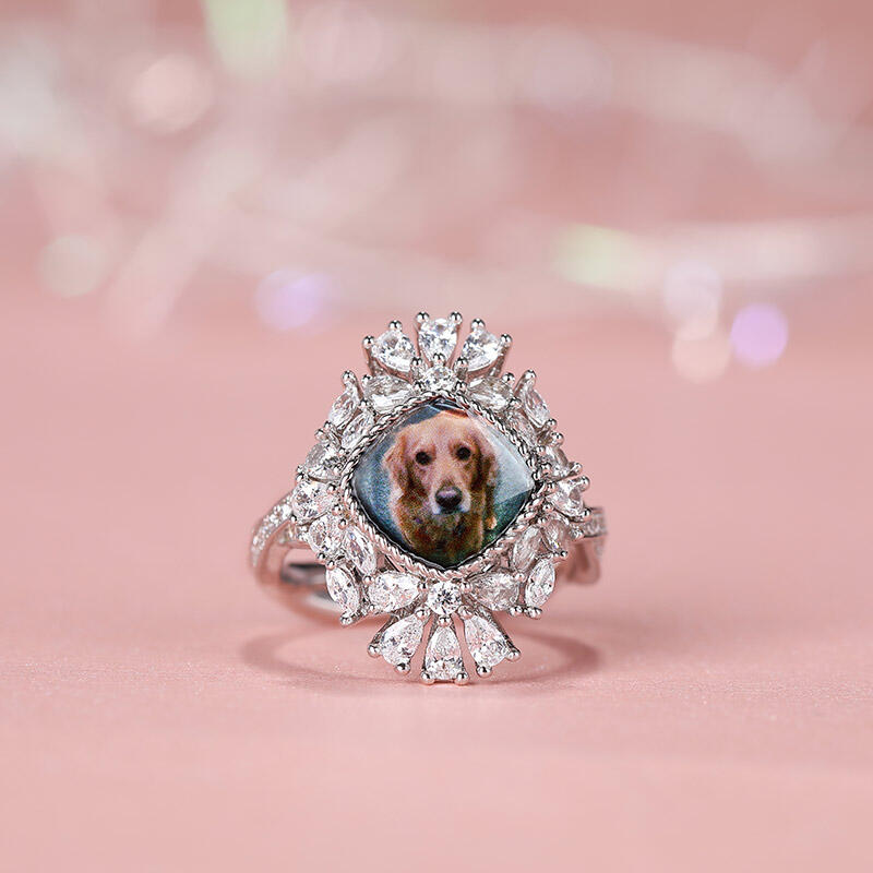 Jeulia "Being Happy" Sterling Silver Personalized Photo Ring