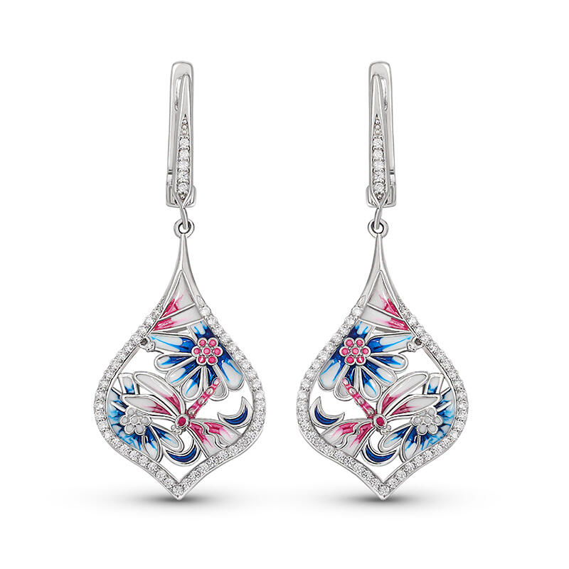 Jeulia "Life & Vitality" Dragonfly Enamel Sterling Silver Drop Earrings