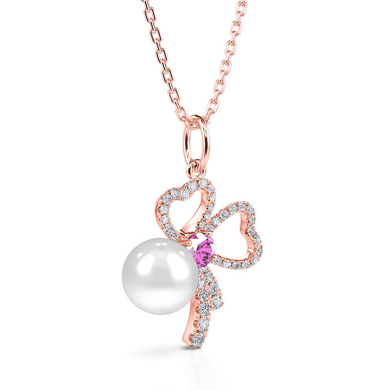 Jeulia "Timeless Love Knot" Bow Cultured Pearl Sterling Silver Necklace