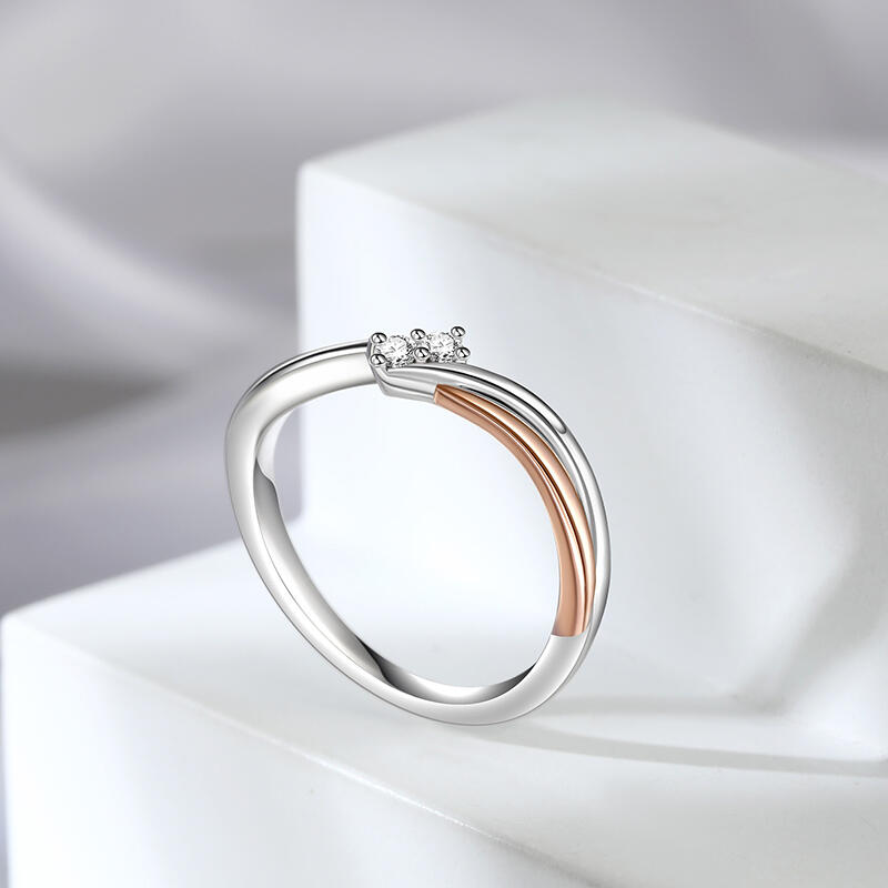 Jeulia Anillo Pareja para Mujer de Plata de Ley con Diseño en Forma de S y Corte Redondo
