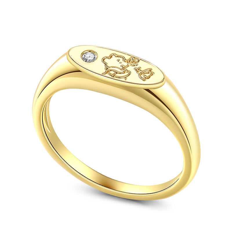 Jeulia Anillo de Plata Esterlina con Sello Ovalado de Oso de Dibujos Animados