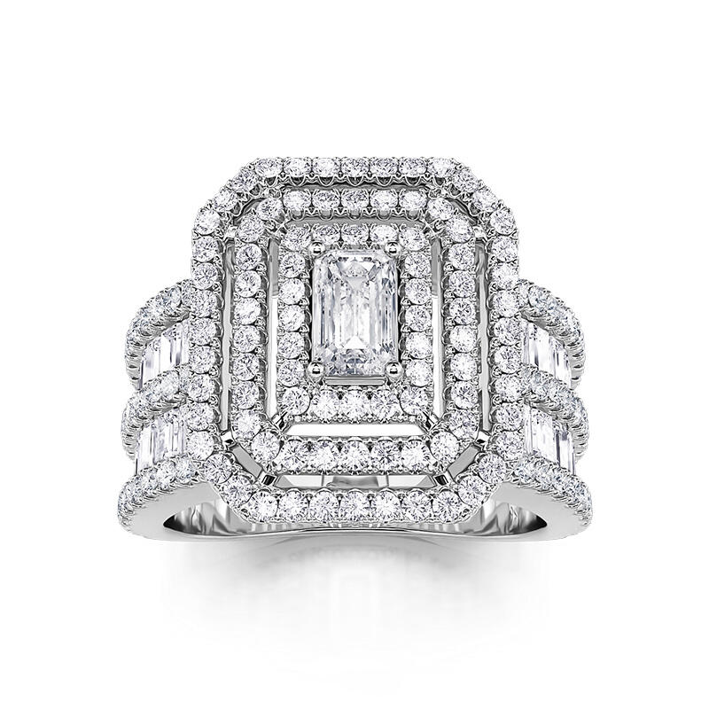 Jeulia Vintage Radiant Multilevel Halo Engagement Ring Sterling Silver