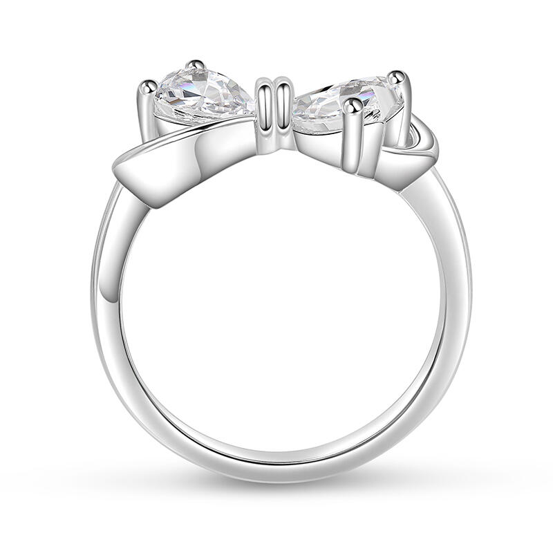 Jeulia Infinity Bow Double Heart Birthstone Ring Sterling Silver