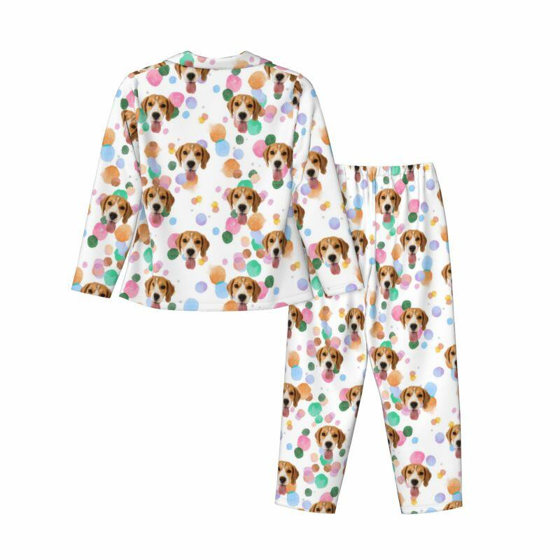 Gepersonaliseerde pyjama aangepaste foto huisdier kleurrijke inkt stippen patroon ontwerp levendig cadeau voor haar familie