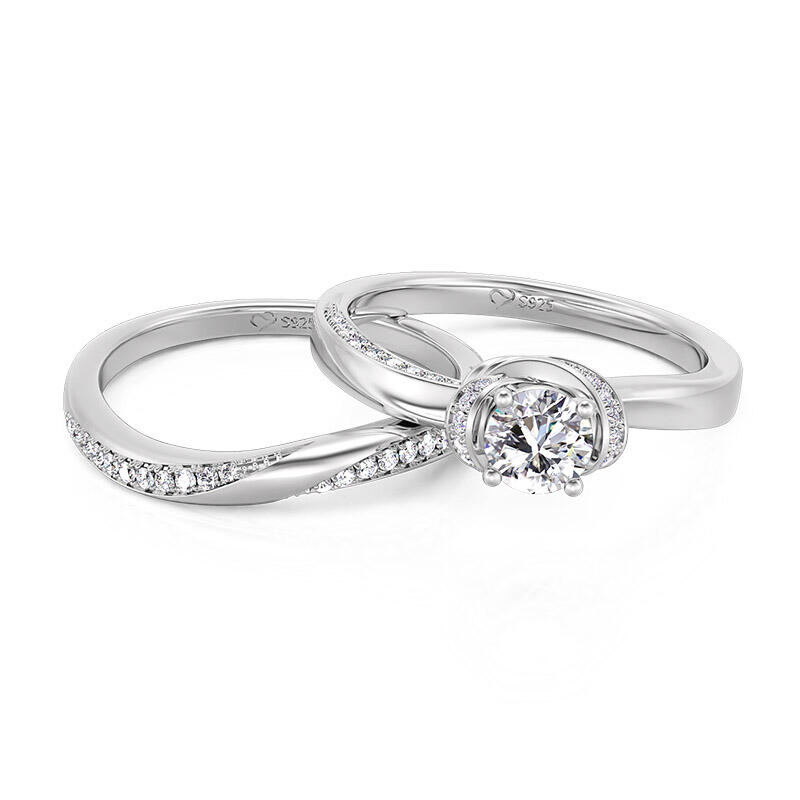 Jeulia Classic Knot Round Cut Engagement Ring Set Sterling Silver