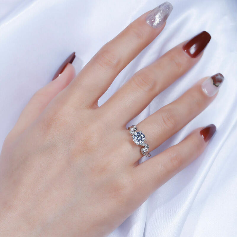 Jeulia Three Stone Round Cut Sterling Silver Ring