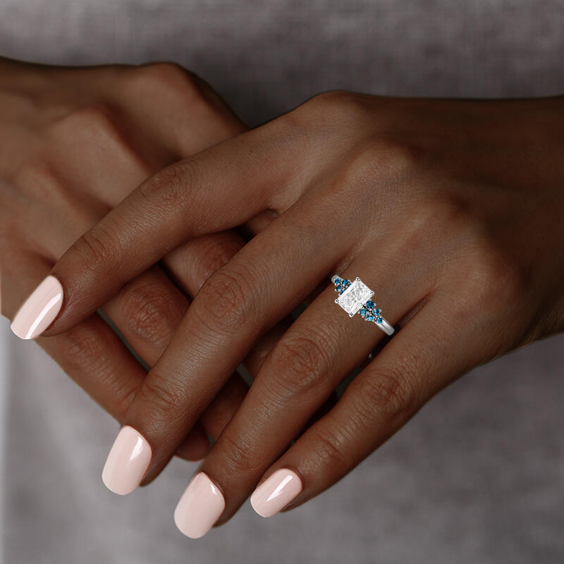 "The Garden of Fireflies" Radiant Cut Cluster Side Stone Engagement Ring