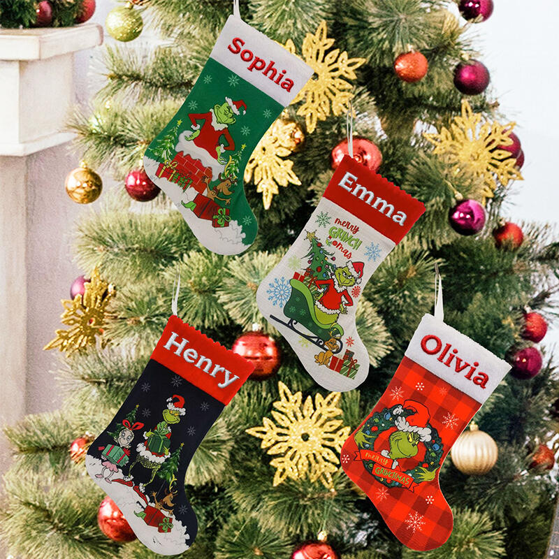 Personalized Green Monster Christmas Stockings Custom Embroidered with Names Fun Gifts for Children