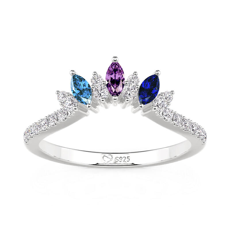 Jeulia Custom V-Shaped Three Marquise Cut Birthstone Ring
