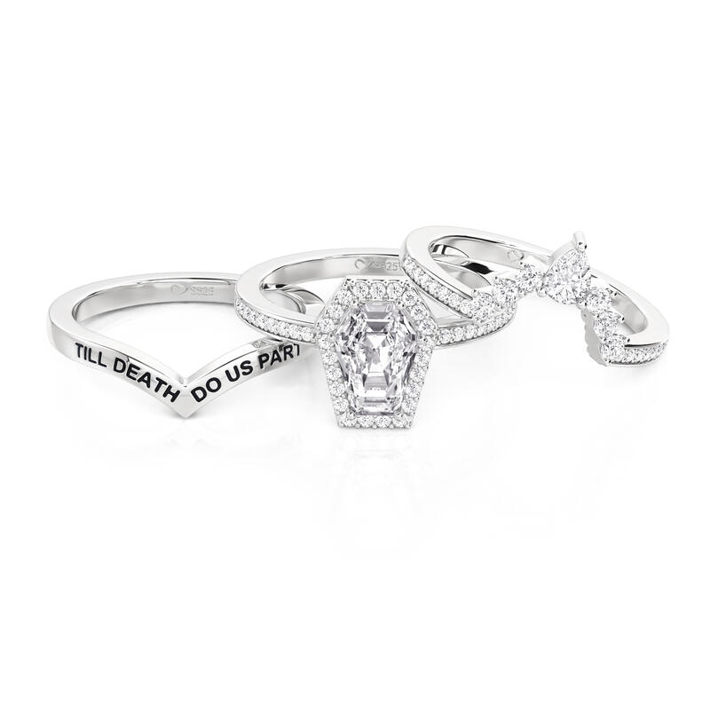 Jeulia Gothic Coffin Cut Halo Engagement Ring Set 3PCS