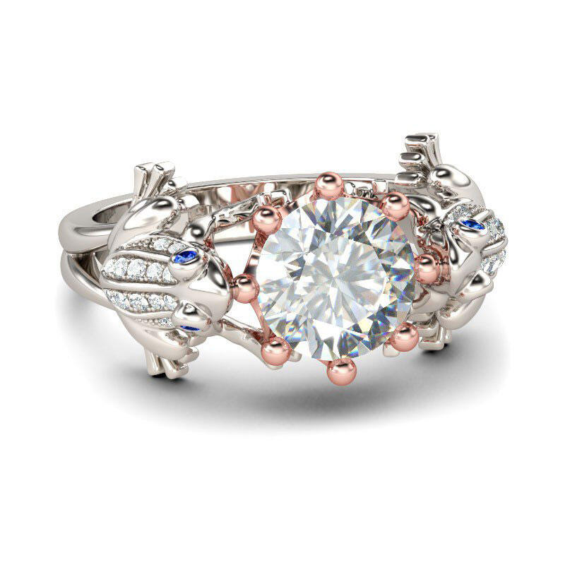 Jeulia Hug Me "Frog Prince" Two Tone Crown Sterling Silver Ring