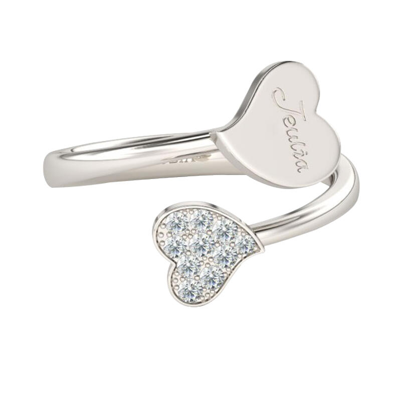 Jeulia Engraved Heart Design Sterling Silver Ring