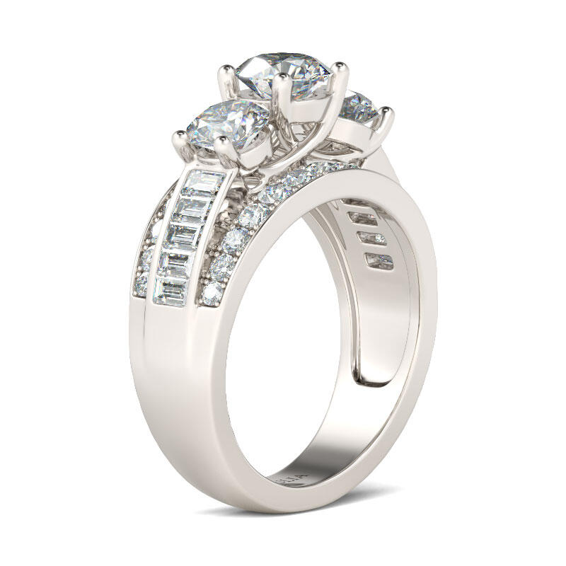 Jeulia Three Stone Round Cut Sterling Silver Ring