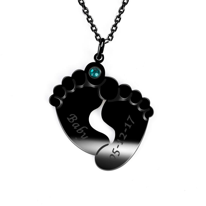 "Mon Bébé" Collier Pieds de Bébé Personnalisé avec Pierre de Naissance