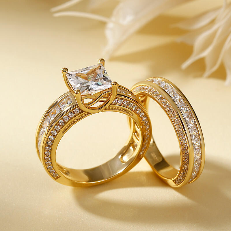 Jeulia Princess Cut Sterling Silver Women's Ring Set