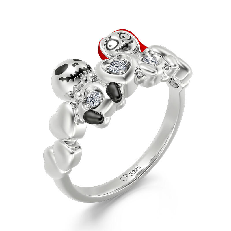 Jeulia Hug Me Anillo con calaveras de plata de ley de corte redondo