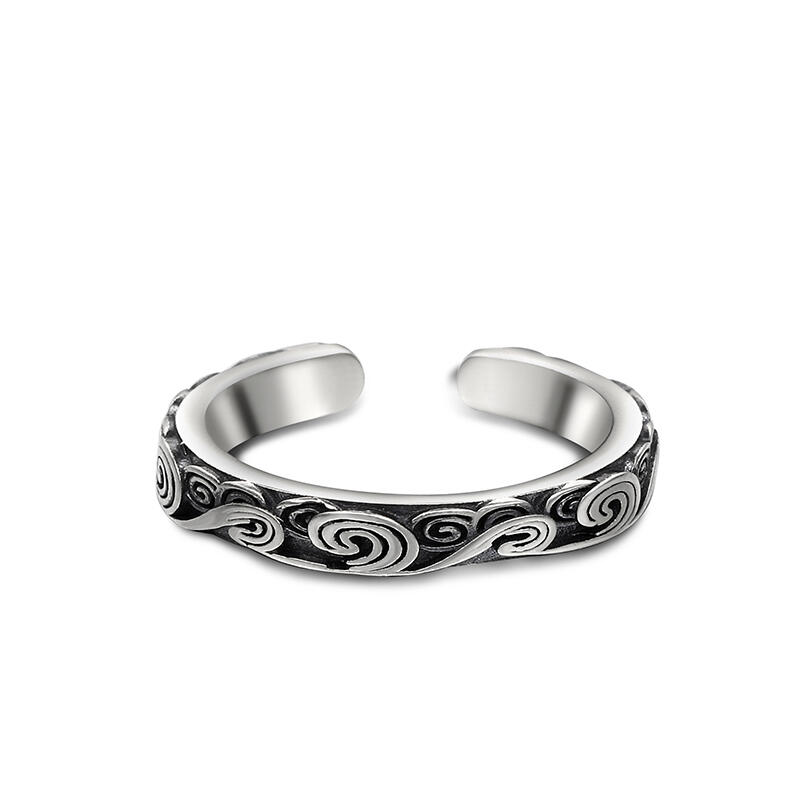 Jeulia Anillo de diseño abierto grabado con nubes de plata de ley para hombre