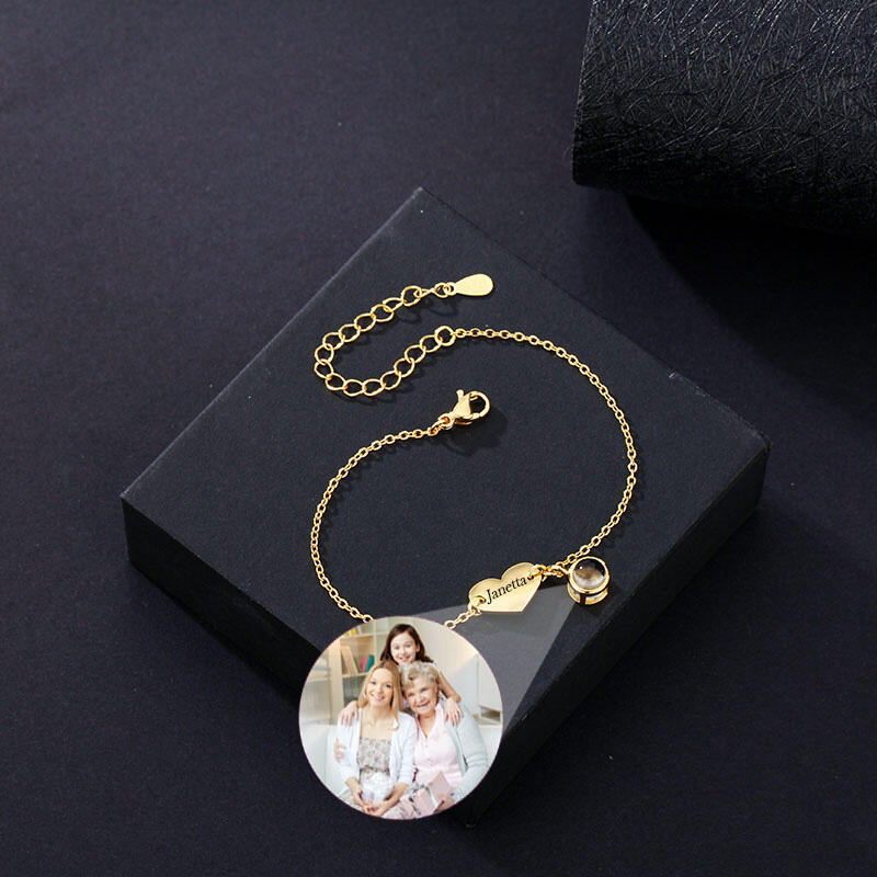 投影 名前 刻印 写真 写真入れ ハート ブレスレット