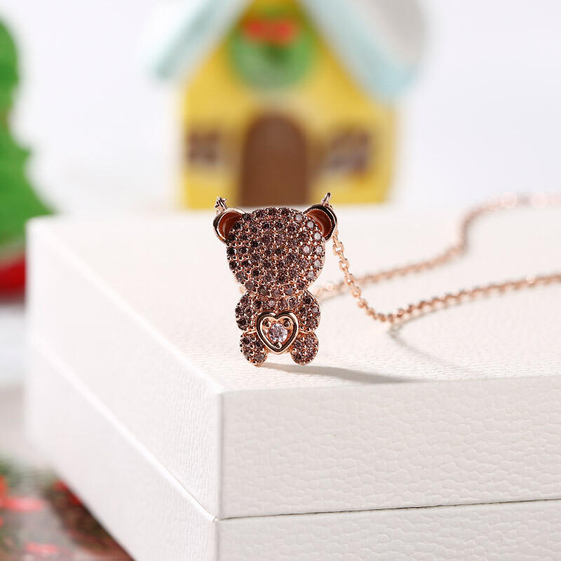 Jeulia "Look At Me" Bear Design Sterling Silver Necklace