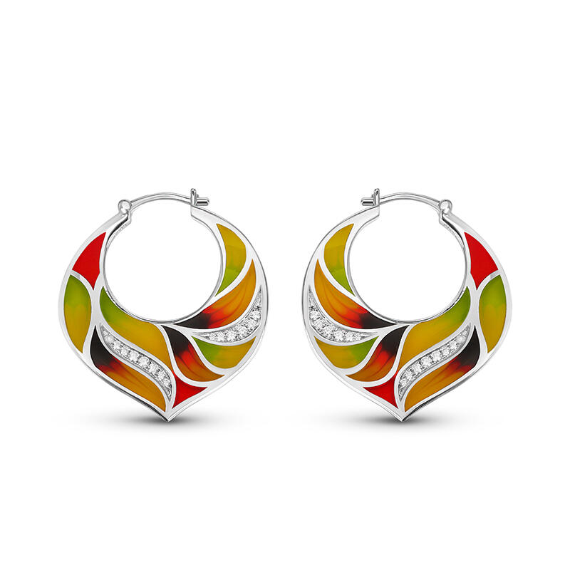 Jeulia Pendientes de aro con esmalte multicolor de plata de ley