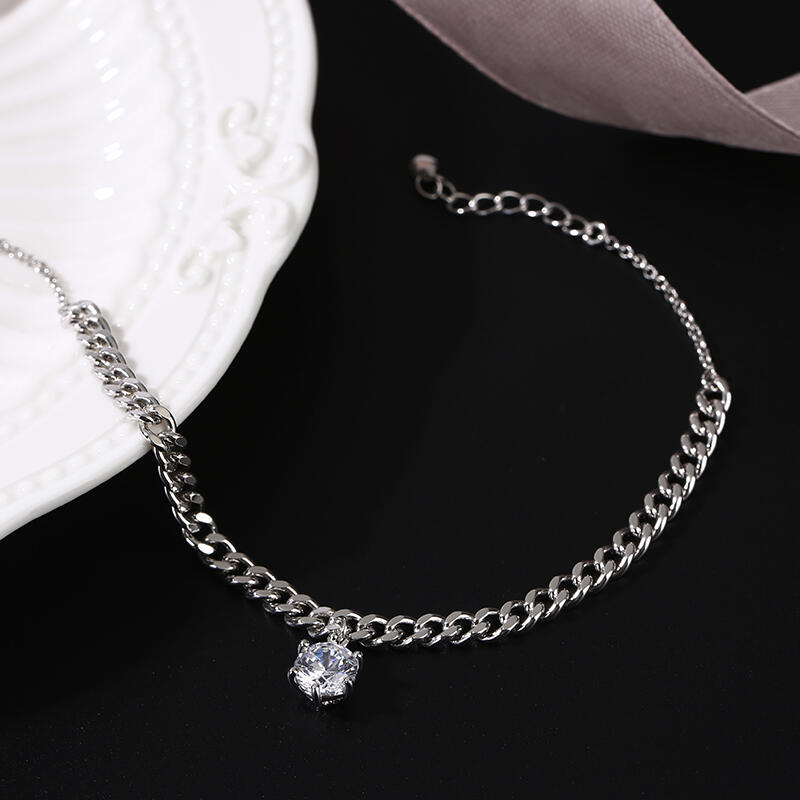 Jeulia Simple Design Round Cut Sterling Silver Anklet