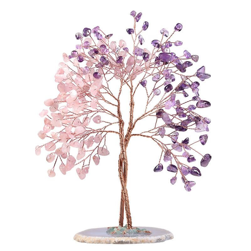 Jeulia Árbol Feng Shui de cristal natural con cuarzo rosa y amatista