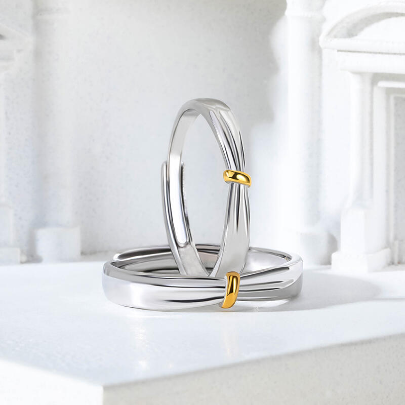 Jeulia "Lover Knot" Two Tone Adjustable Sterling Silver Couple Rings
