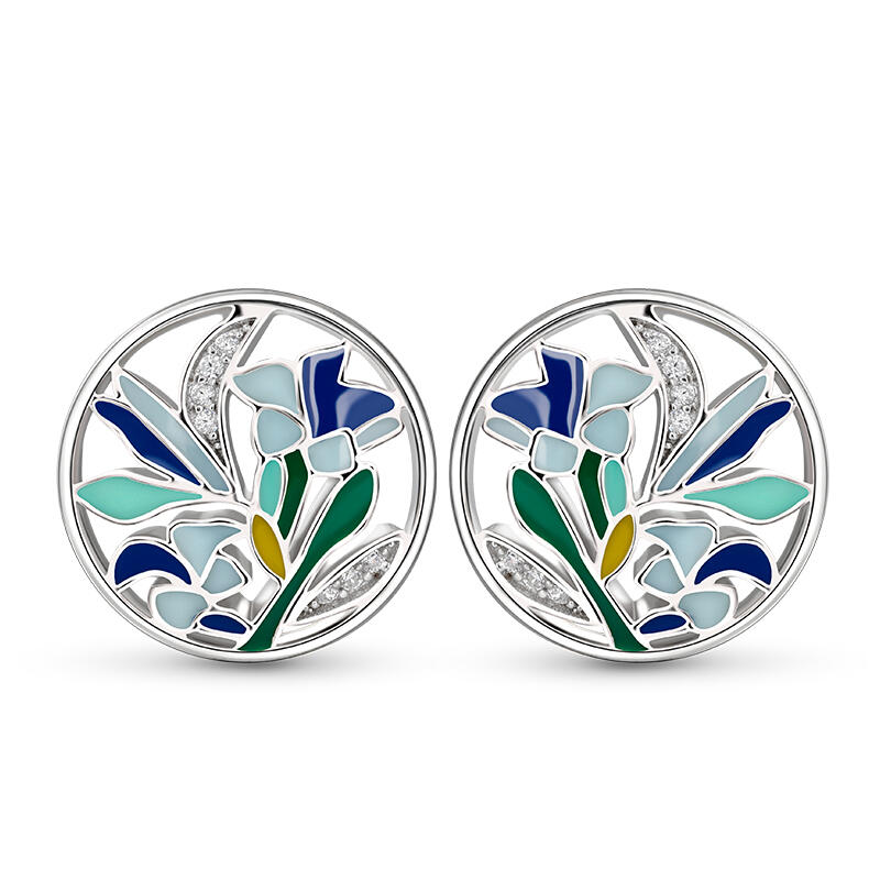 Jeulia Conjunto de Joyas de Plata de Ley Esmaltadas con Flores y Hojas