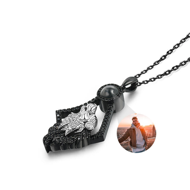 Jeulia "Guardian of Love" Wolf Personalized Photo Projection Sterling Silver Necklace