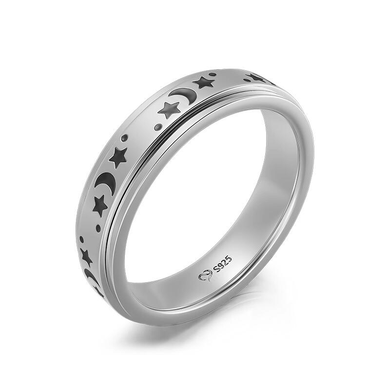 جوليا سوار نسائي بتصميم ستارز آند مون من الفضة الإسترليني قابل للدوران