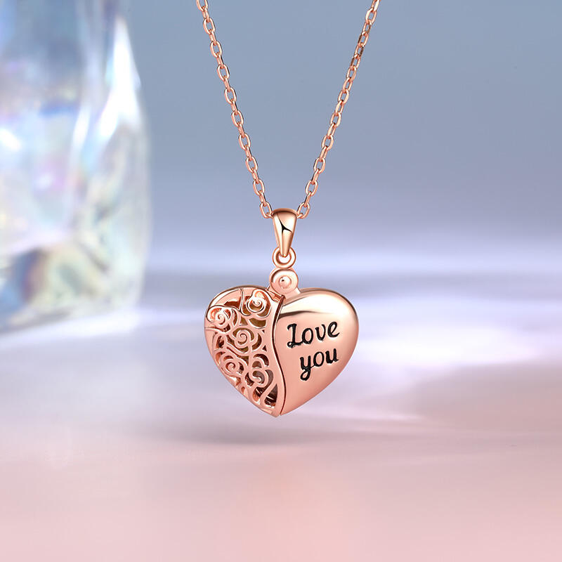 Jeulia "Love You" Vintage Locket Heart Personalized Sterling Silver Photo Necklace