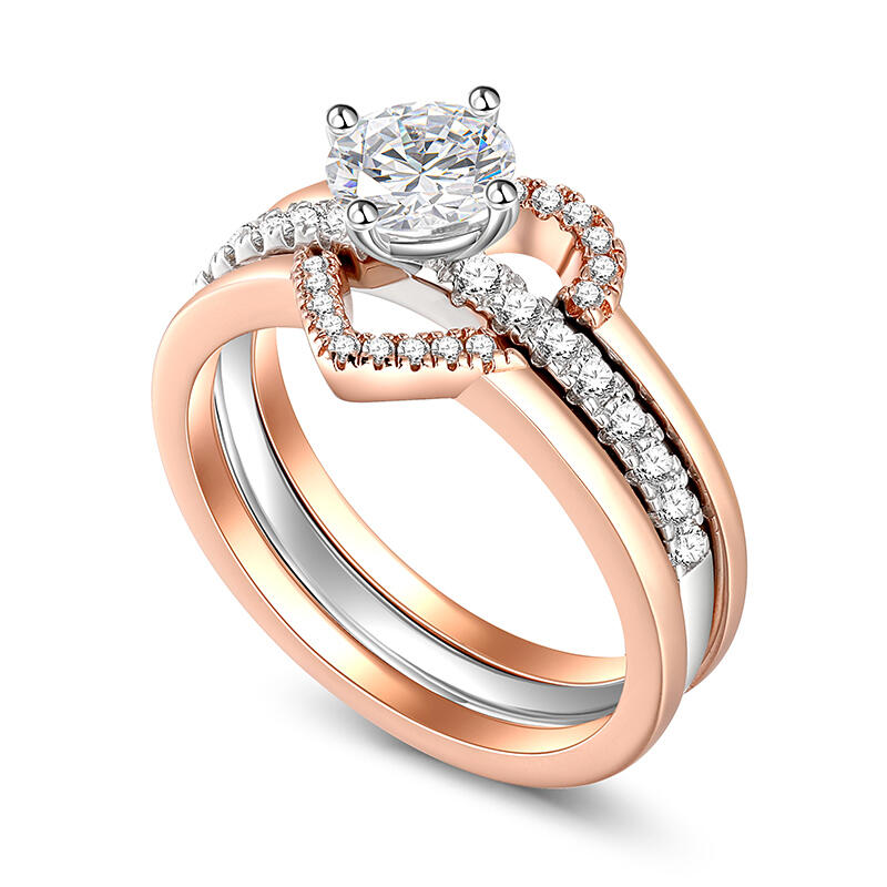 Jeulia Simple Two Tone Three Ring Set Round Cut Sterling Silver