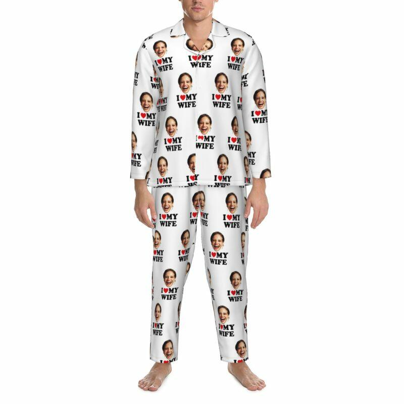 Personalized Pajamas Custom Photo I Love My Wife Attractive Anniversary Gift for Husband Wife