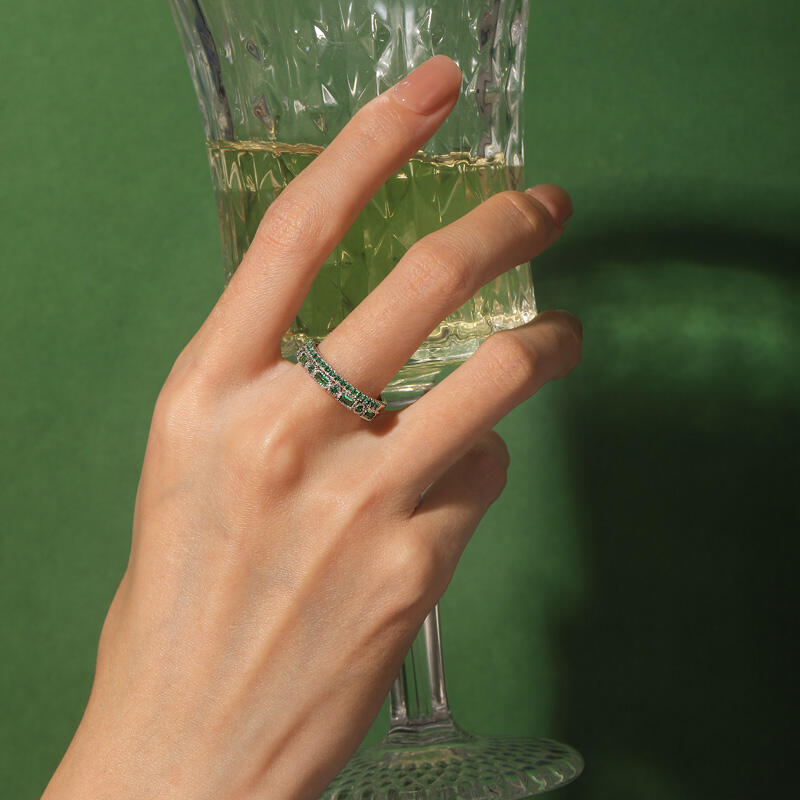 Jeulia Anillo Eternidad Personalizado Lujo Doble Hilera de Piedras